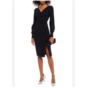 Chiara Boni La Petite Robe Iza Black Dress NEW Size 14 Long Sleeve Formal